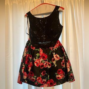 Two Piece Formal Dress - Sequin Top, Floral Skirt
